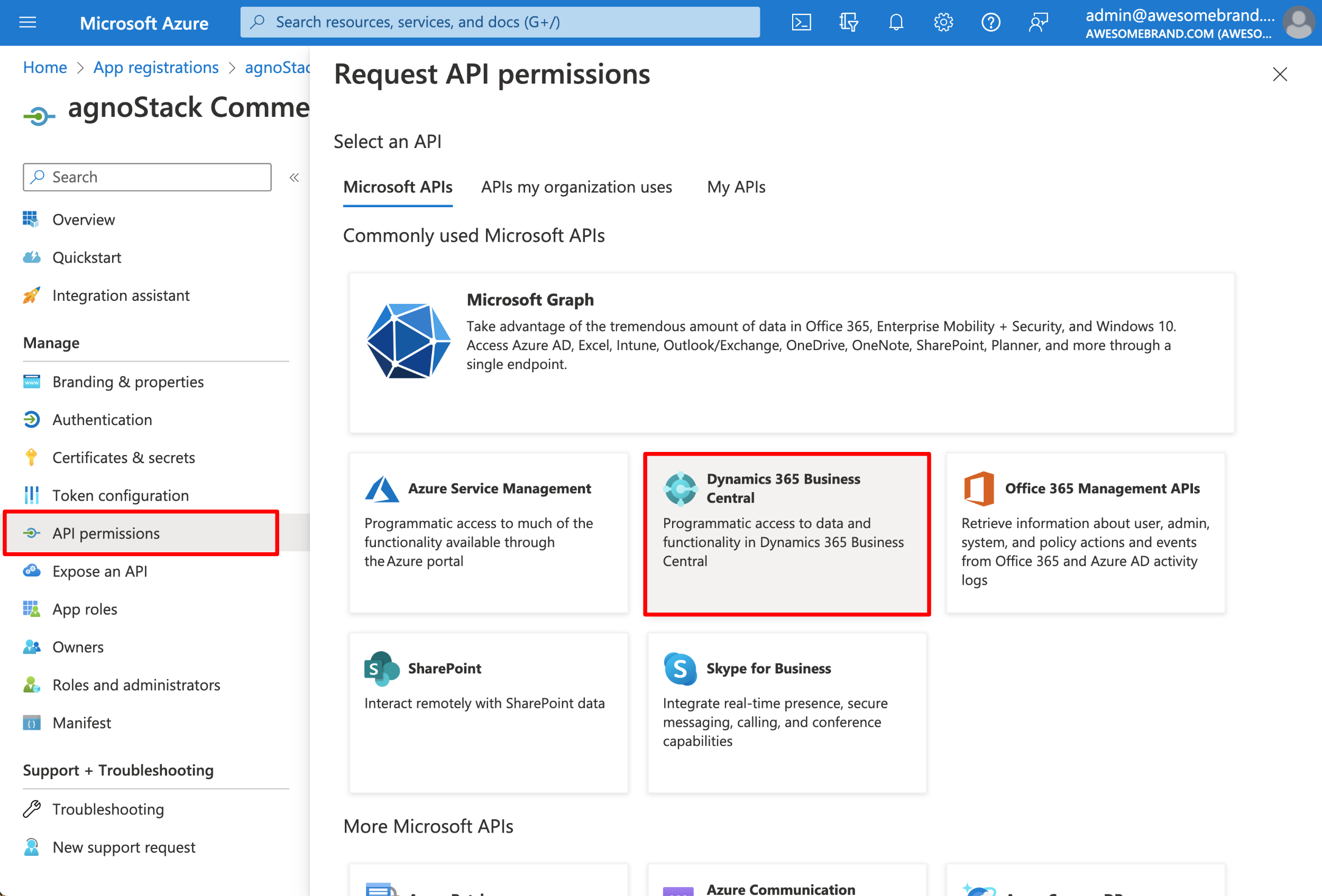 Azure Request API permissions with Dynamics 365 Business Central