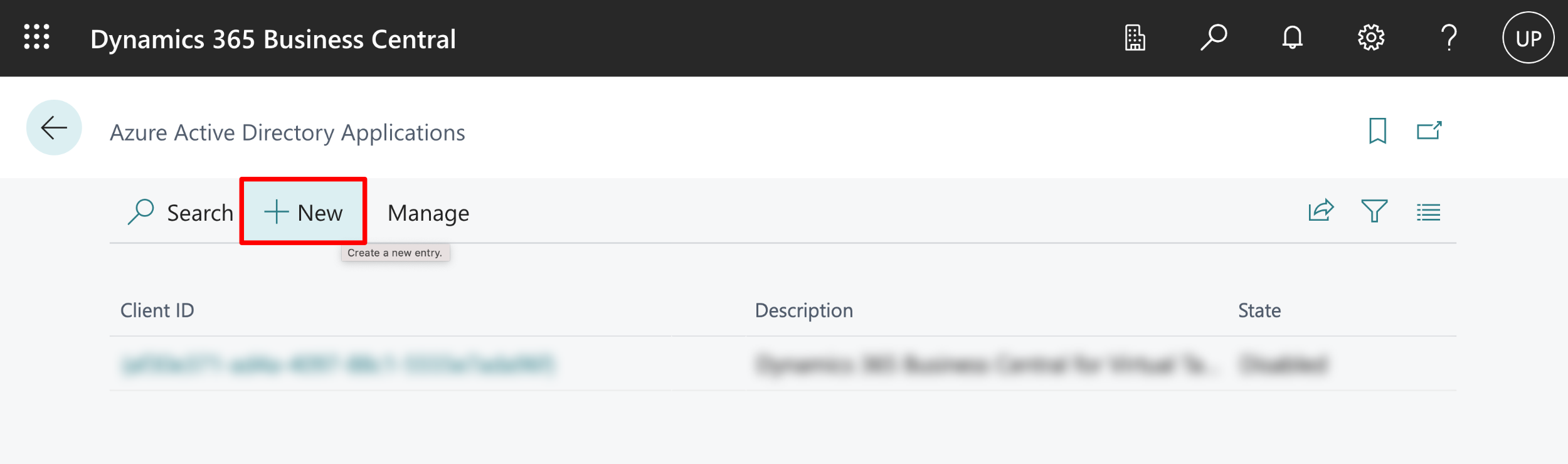 Business Central Azure Active Directory Applications with the New button