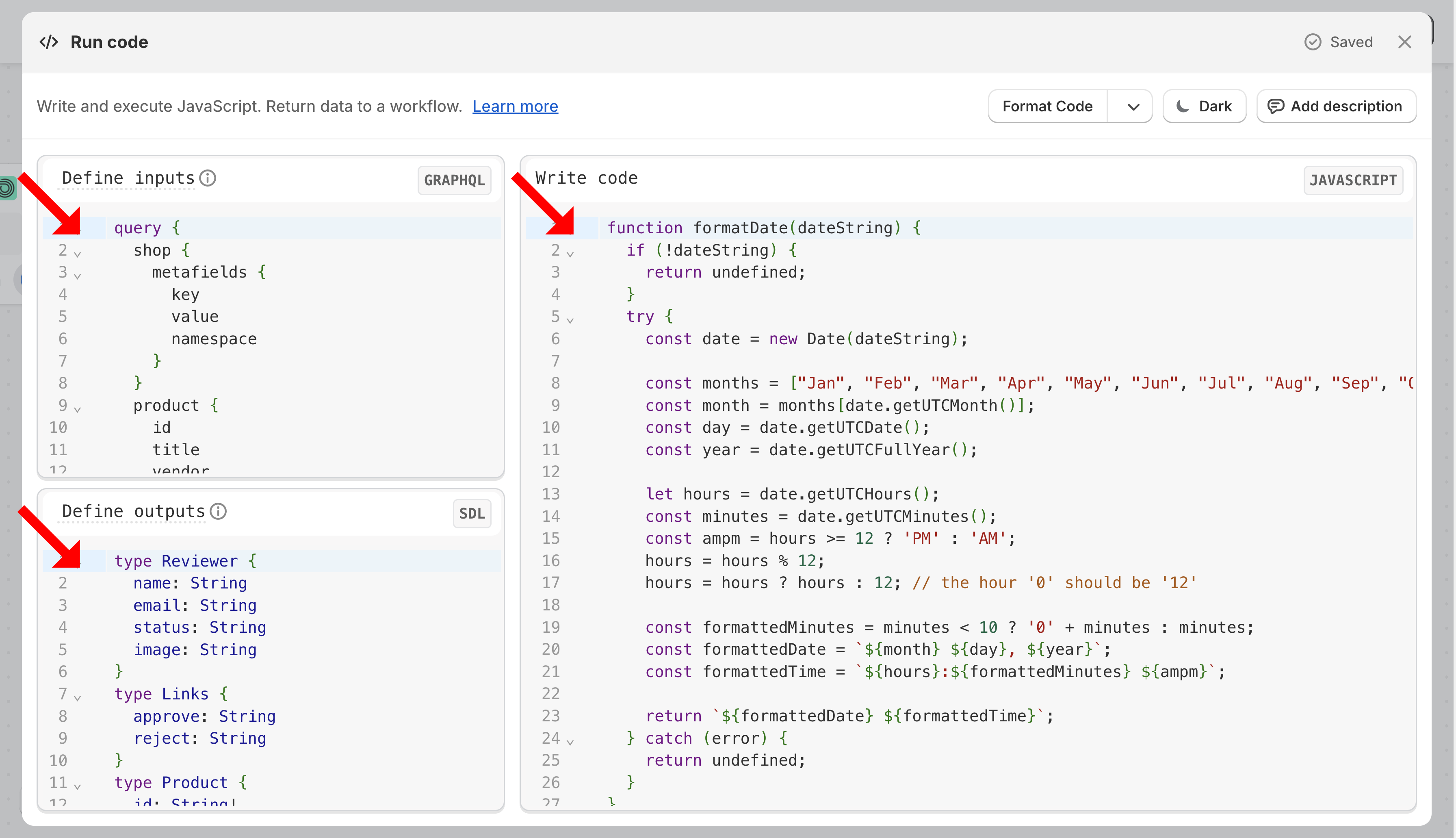 Shopify Flow Run code configuration