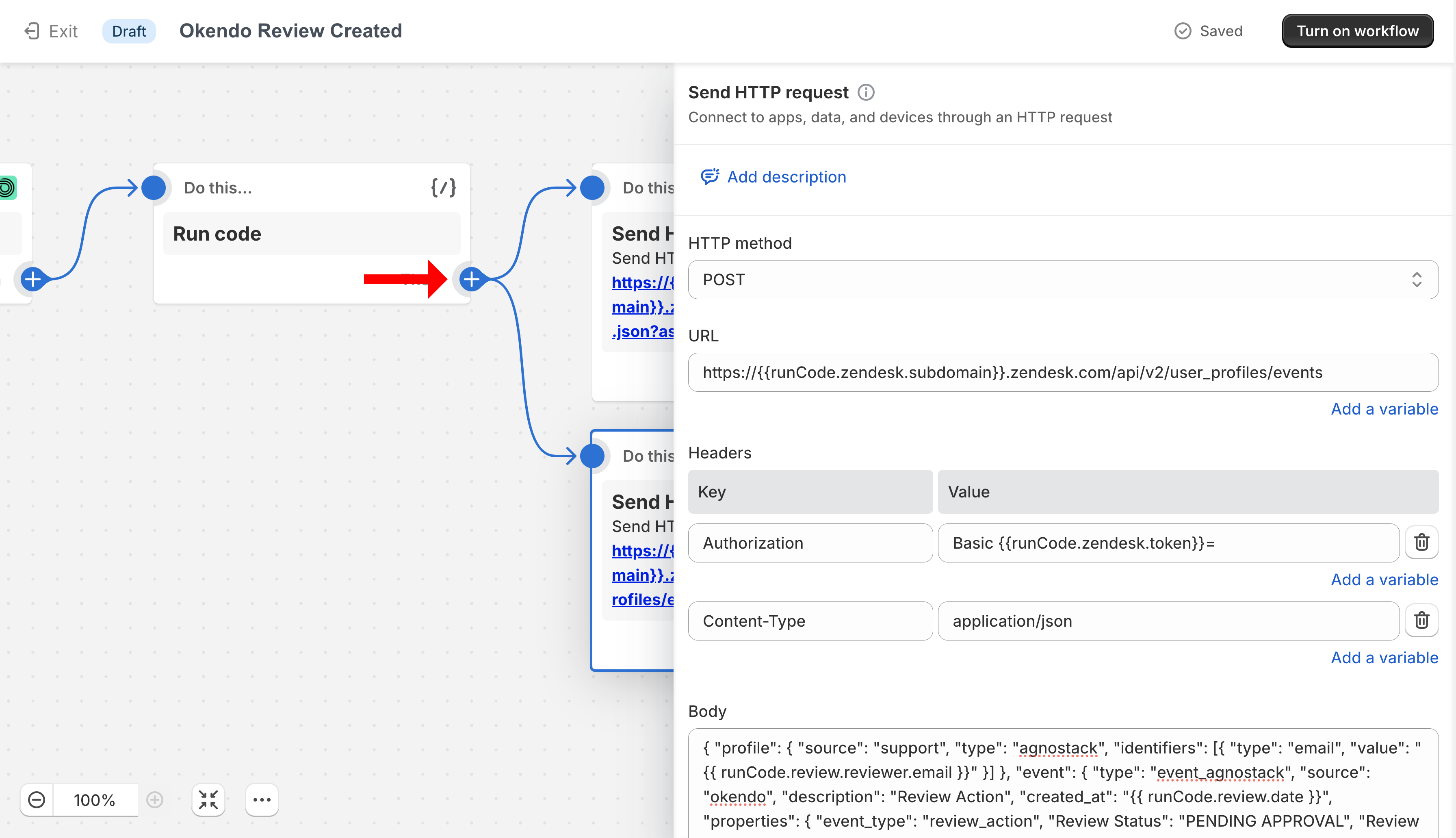 Shopify Flow second Send HTTP request configuration