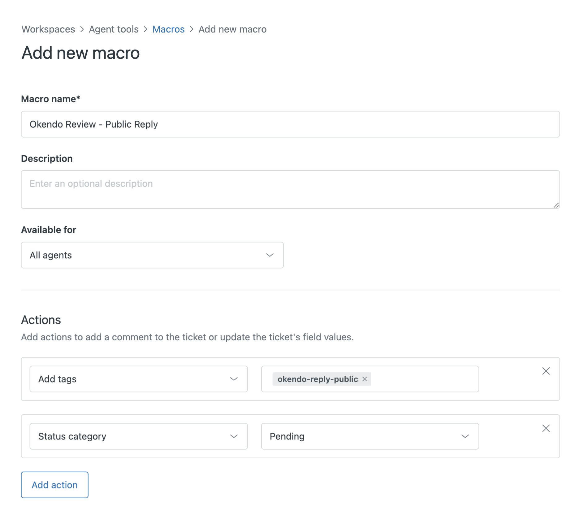 Zendesk macro for an Okendo Review public reply
