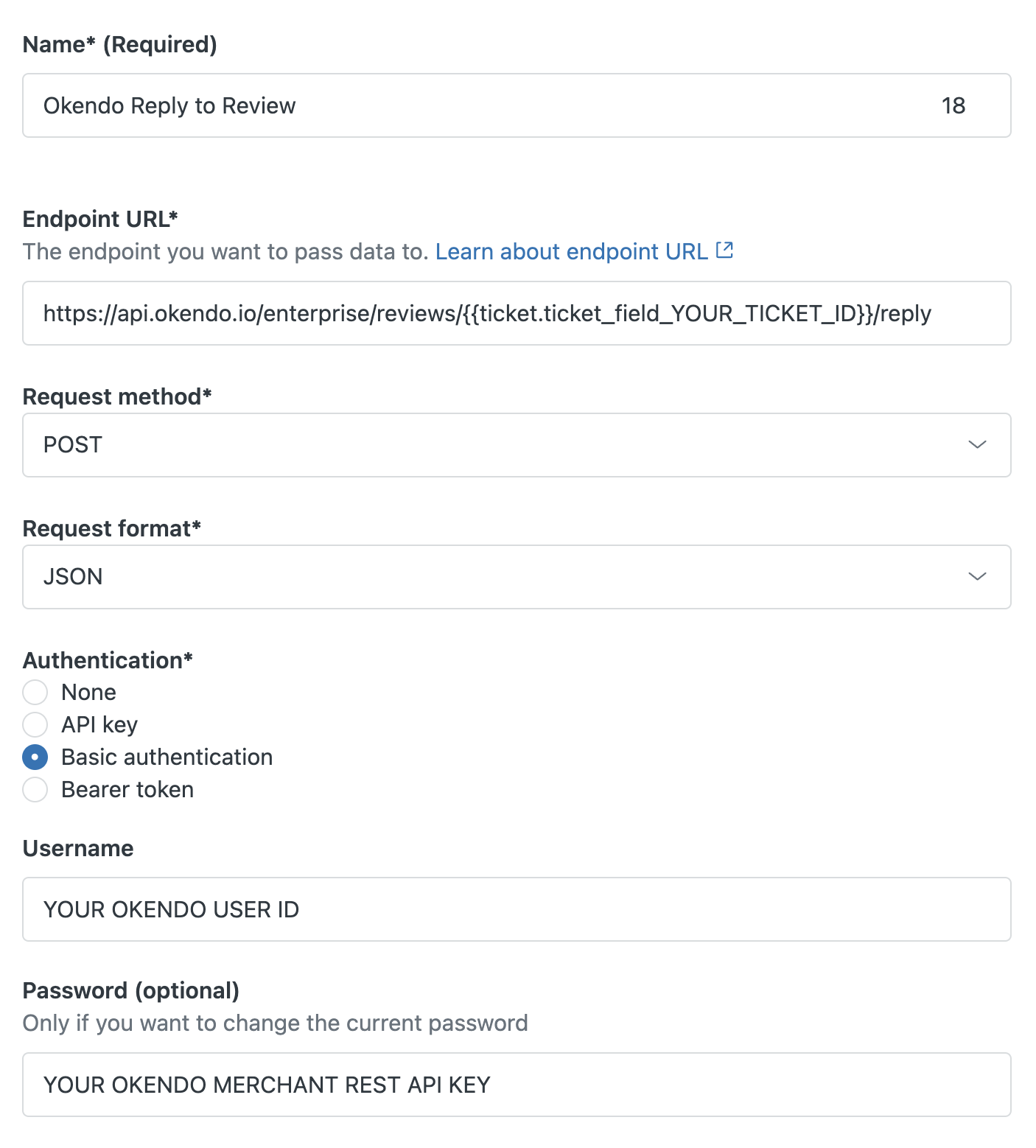 Zendesk webhook configuration